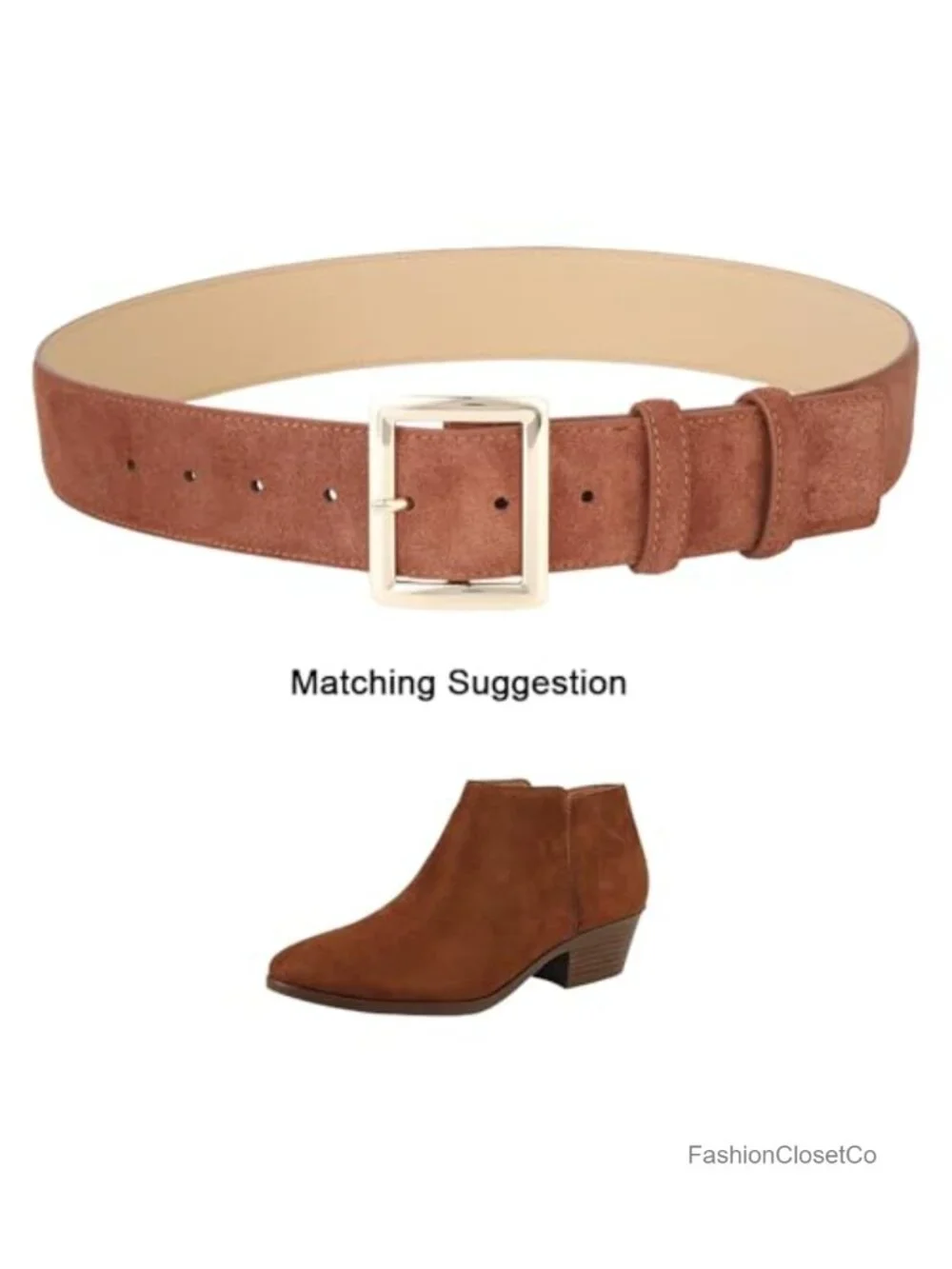 Genuine Suede Leather Wide Belt with Gold Buckle for Women